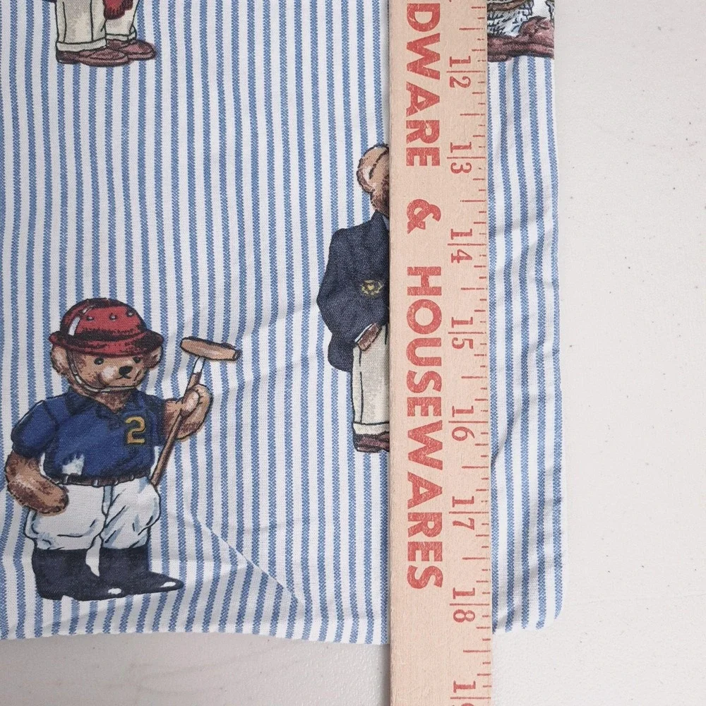 Ralph Lauren Polo Bear Pillowcase Flat Sheet 2 Piece Set Twin Blue Striped Rugby